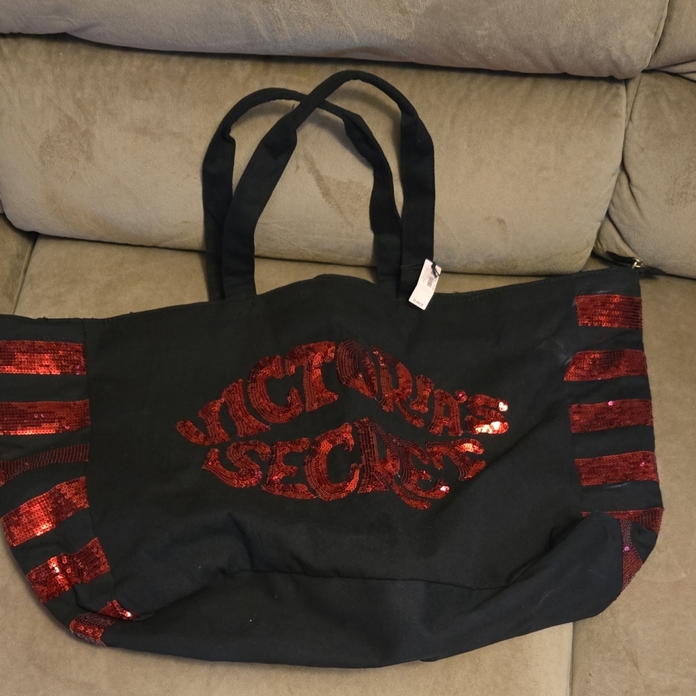 Victoria's Secret Black Tote with Red Sequins